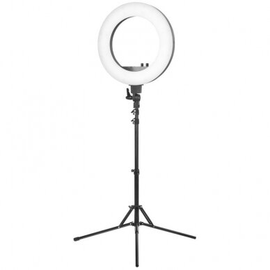 Profesionali lempa makiažo meistrams LED RING LIGHT stovas + telefono laikiklis + šviesos reguliavimas 18" (48w)