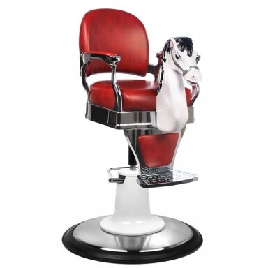Profesionali vaikiška kirpyklos kėdė grožio ir barberių salonams ARKLIUKAS, bordo spalvos Profesionali vaikiška kirpyklos kėdė grožio ir barberių salonams ARKLIUKAS, bordo spalvos