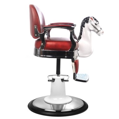 Profesionali vaikiška kirpyklos kėdė grožio ir barberių salonams ARKLIUKAS, bordo spalvos Profesionali vaikiška kirpyklos kėdė grožio ir barberių salonams ARKLIUKAS, bordo spalvos