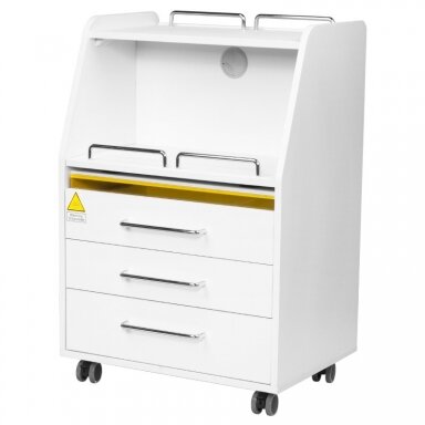 Profesionalus podologinis vežimėlis-spintelė kosmetologams su UV sanitizatoriumi MOD 601, baltos spalvos Profesionalus podologinis vežimėlis-spintelė kosmetologams su UV sanitizatoriumi MOD 601, baltos spalvos