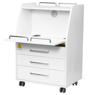 Profesionalus podologinis vežimėlis-spintelė kosmetologams su UV sanitizatoriumi MOD 601, baltos spalvos Profesionalus podologinis vežimėlis-spintelė kosmetologams su UV sanitizatoriumi MOD 601, baltos spalvos