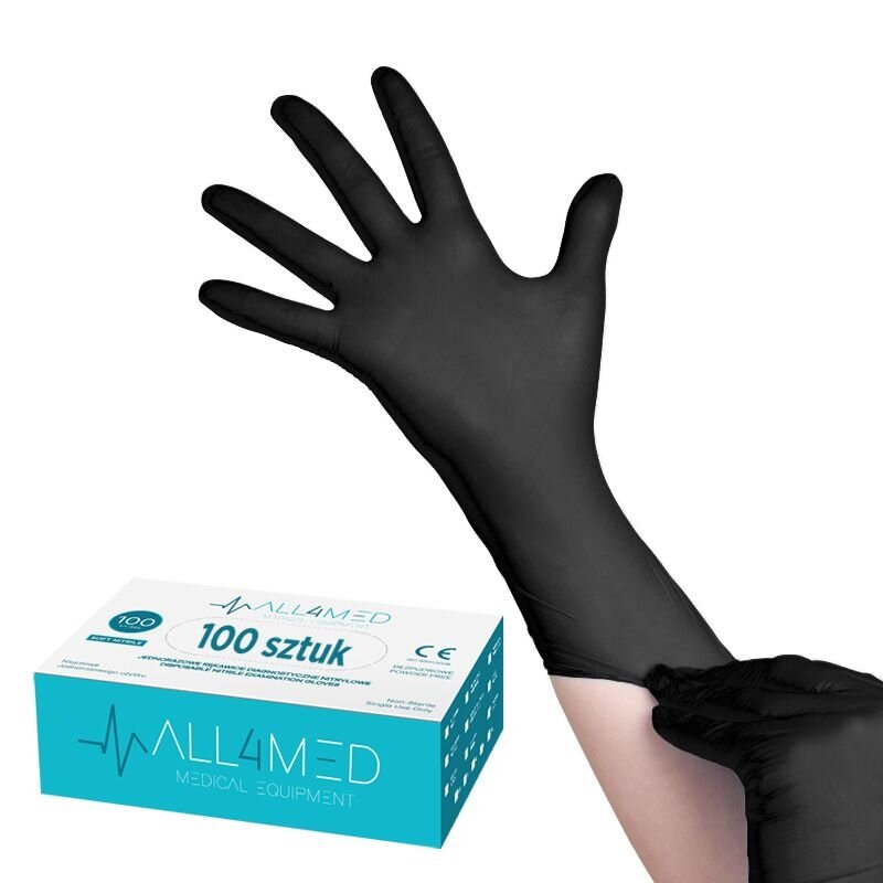 ALL4MED vienkartinės nitrilo pirštinės BLACK S ALL4MED vienkartinės nitrilo pirštinės BLACK S