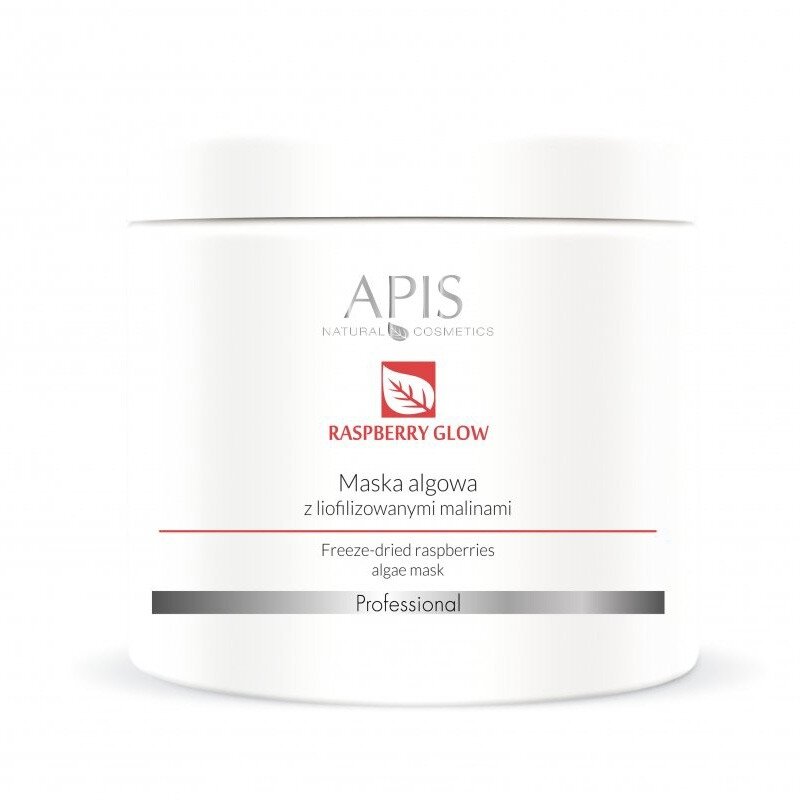 APIS RASPBERRY GLOW regenuoruojanti ir drėkinanti alginatinė dumblių kaukė su liofilizuotomis avietėmis, 200 g.