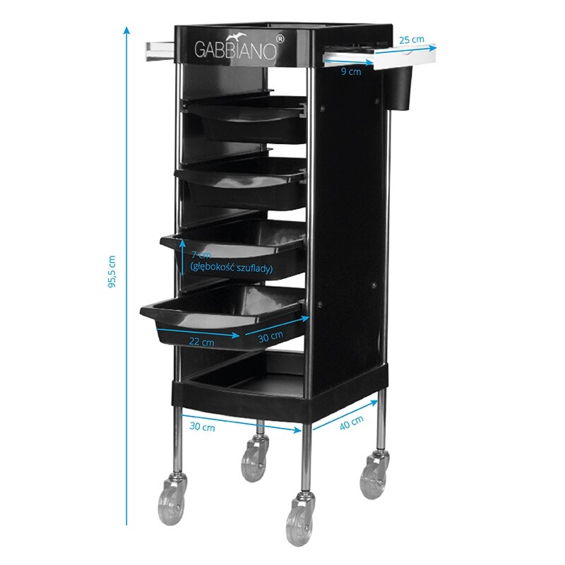 Profesionalus kirpėjo vežimėlis GABBIANO, juodas FX11F BLACK 4