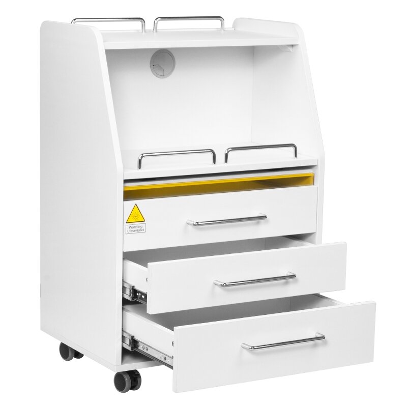 Profesionalus podologinis vežimėlis-spintelė kosmetologams su UV sanitizatoriumi MOD 601, baltos spalvos 5 Profesionalus podologinis vežimėlis-spintelė kosmetologams su UV sanitizatoriumi MOD 601, baltos spalvos 5