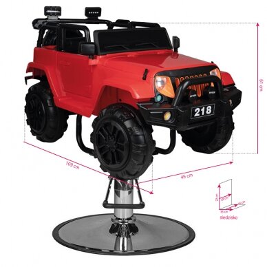 Profesionali vaikiška kirpyklos kėdė JEEP, raudonos spalvos 6