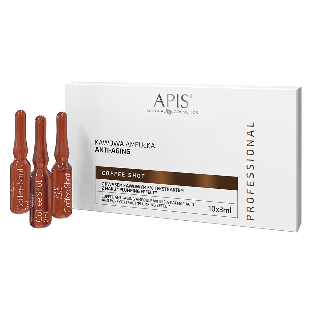 APIS COFFEE SHOT stangrinančio poveikio ampulės, odai praradusiai elastingumą, su kavos ir aguonų ekstraktu, 10x3,5ml. APIS COFFEE SHOT stangrinančio poveikio ampulės, odai praradusiai elastingumą, su kavos ir aguonų ekstraktu, 10x3,5ml.
