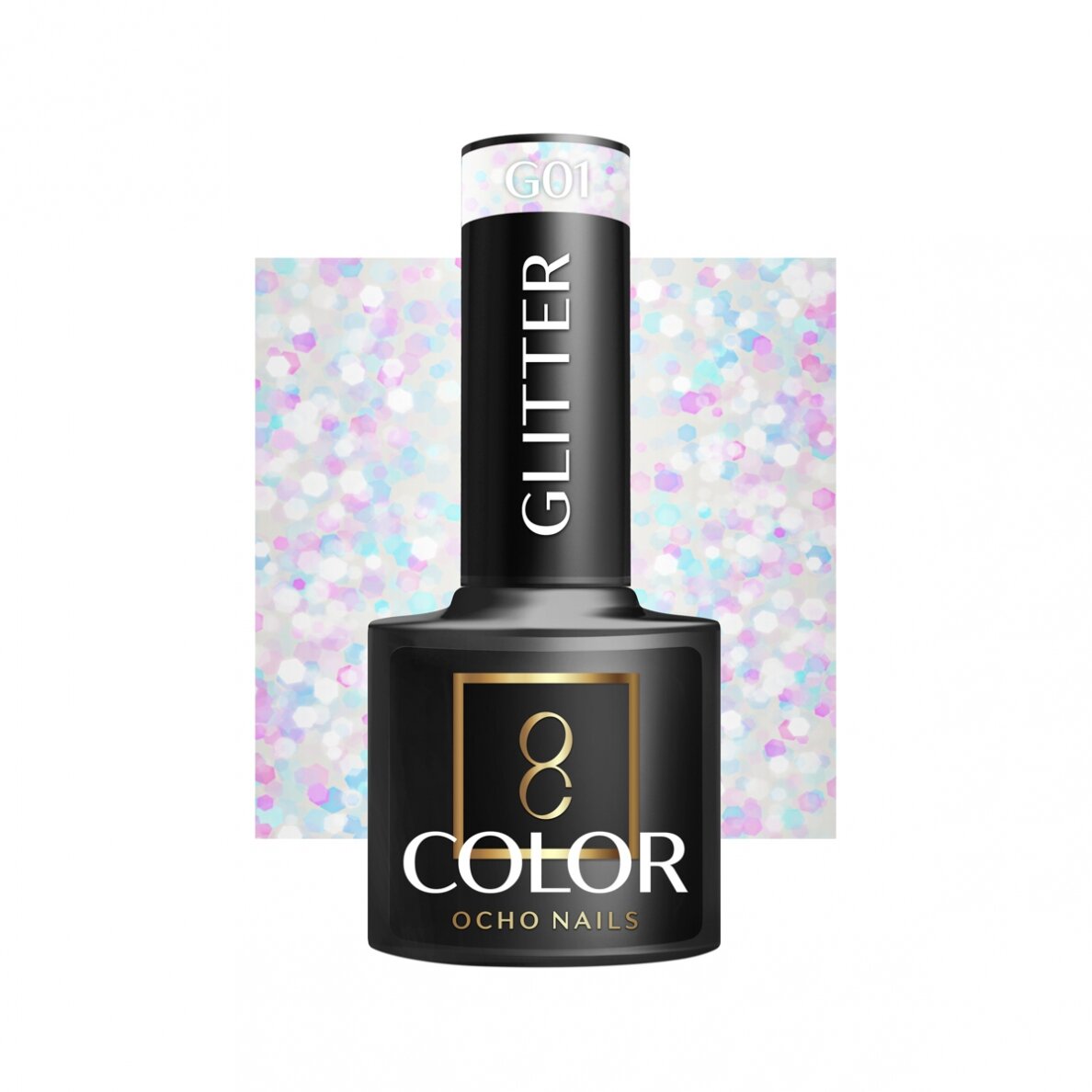 OCHO NAILS ilgalaikis hibridinis nagų lakas manikiūrui GLITTER G01, 5 g. OCHO NAILS ilgalaikis hibridinis nagų lakas manikiūrui GLITTER G01, 5 g.