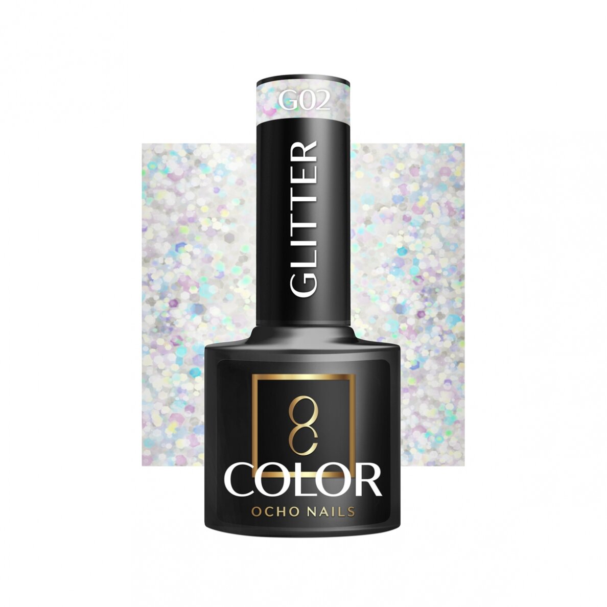 OCHO NAILS ilgalaikis hibridinis nagų lakas manikiūrui GLITTER G02, 5 g. OCHO NAILS ilgalaikis hibridinis nagų lakas manikiūrui GLITTER G02, 5 g.