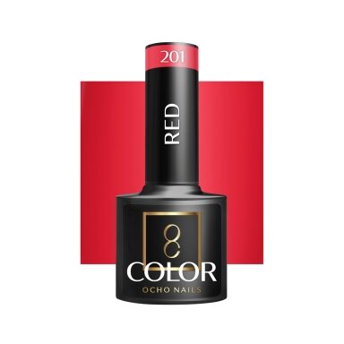 OCHO NAILS ilgalaikis hibridinis nagų lakas manikiūrui RED 201, 5 g. OCHO NAILS ilgalaikis hibridinis nagų lakas manikiūrui RED 201, 5 g.