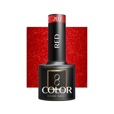 OCHO NAILS ilgalaikis hibridinis nagų lakas manikiūrui RED 202, 5 g. OCHO NAILS ilgalaikis hibridinis nagų lakas manikiūrui RED 202, 5 g.
