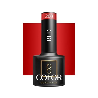 OCHO NAILS ilgalaikis hibridinis nagų lakas manikiūrui RED 203, 5 g. OCHO NAILS ilgalaikis hibridinis nagų lakas manikiūrui RED 203, 5 g.
