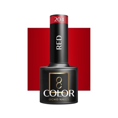 OCHO NAILS ilgalaikis hibridinis nagų lakas manikiūrui RED 204, 5 g. OCHO NAILS ilgalaikis hibridinis nagų lakas manikiūrui RED 204, 5 g.