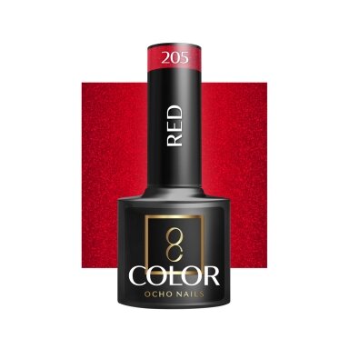 OCHO NAILS ilgalaikis hibridinis nagų lakas manikiūrui RED 205, 5 g. OCHO NAILS ilgalaikis hibridinis nagų lakas manikiūrui RED 205, 5 g.
