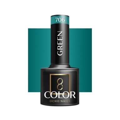 OCHO NAILS ilgalaikis hibridinis nagų lakas manikiūrui GREEN 706, 5 g. OCHO NAILS ilgalaikis hibridinis nagų lakas manikiūrui GREEN 706, 5 g.