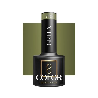 OCHO NAILS ilgalaikis hibridinis nagų lakas manikiūrui GREEN 710, 5 g. OCHO NAILS ilgalaikis hibridinis nagų lakas manikiūrui GREEN 710, 5 g.