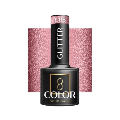 OCHO NAILS ilgalaikis hibridinis nagų lakas manikiūrui GLITTER G08, 5 g.
