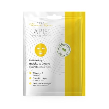 APIS HOME SPA skaistinamoji ir švytėjimą odai suteikianti lakštinė veido kaukė su vitaminu C bei hialurono rugštimis, 20 g. APIS HOME SPA skaistinamoji ir švytėjimą odai suteikianti lakštinė veido kaukė su vitaminu C bei hialurono rugštimis, 20 g.