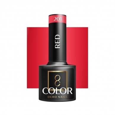 OCHO NAILS ilgalaikis hibridinis nagų lakas manikiūrui RED 201, 5 g. OCHO NAILS ilgalaikis hibridinis nagų lakas manikiūrui RED 201, 5 g.