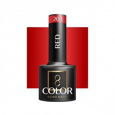 OCHO NAILS ilgalaikis hibridinis nagų lakas manikiūrui RED 203, 5 g. OCHO NAILS ilgalaikis hibridinis nagų lakas manikiūrui RED 203, 5 g.