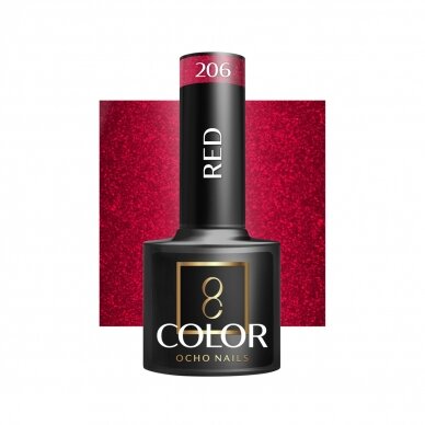 OCHO NAILS ilgalaikis hibridinis nagų lakas manikiūrui RED 206, 5 g. OCHO NAILS ilgalaikis hibridinis nagų lakas manikiūrui RED 206, 5 g.