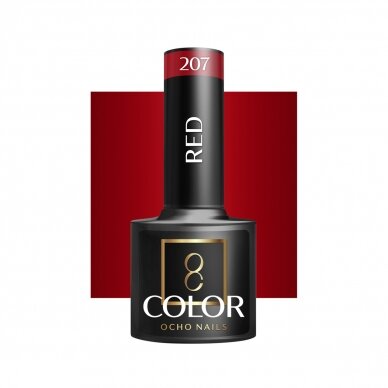 OCHO NAILS ilgalaikis hibridinis nagų lakas manikiūrui RED 207, 5 g. OCHO NAILS ilgalaikis hibridinis nagų lakas manikiūrui RED 207, 5 g.