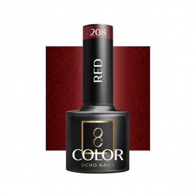 OCHO NAILS ilgalaikis hibridinis nagų lakas manikiūrui RED 208, 5 g. OCHO NAILS ilgalaikis hibridinis nagų lakas manikiūrui RED 208, 5 g.