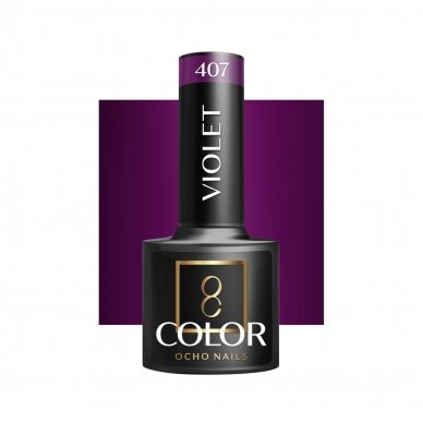 OCHO NAILS ilgalaikis hibridinis nagų lakas manikiūrui VIOLET 407, 5 g. OCHO NAILS ilgalaikis hibridinis nagų lakas manikiūrui VIOLET 407, 5 g.