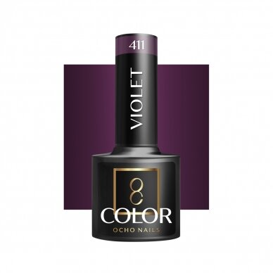 OCHO NAILS ilgalaikis hibridinis nagų lakas manikiūrui VIOLET 411, 5 g. OCHO NAILS ilgalaikis hibridinis nagų lakas manikiūrui VIOLET 411, 5 g.