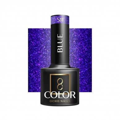 OCHO NAILS ilgalaikis hibridinis nagų lakas manikiūrui BLUE 511, 5 g. OCHO NAILS ilgalaikis hibridinis nagų lakas manikiūrui BLUE 511, 5 g.