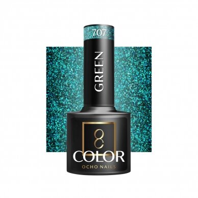 OCHO NAILS ilgalaikis hibridinis nagų lakas manikiūrui GREEN 707, 5 g. OCHO NAILS ilgalaikis hibridinis nagų lakas manikiūrui GREEN 707, 5 g.