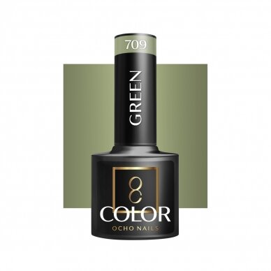 OCHO NAILS ilgalaikis hibridinis nagų lakas manikiūrui GREEN 709, 5 g. OCHO NAILS ilgalaikis hibridinis nagų lakas manikiūrui GREEN 709, 5 g.