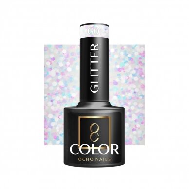 OCHO NAILS ilgalaikis hibridinis nagų lakas manikiūrui GLITTER G01, 5 g. OCHO NAILS ilgalaikis hibridinis nagų lakas manikiūrui GLITTER G01, 5 g.