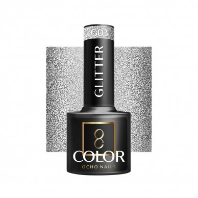 OCHO NAILS ilgalaikis hibridinis nagų lakas manikiūrui GLITTER G03, 5 g. OCHO NAILS ilgalaikis hibridinis nagų lakas manikiūrui GLITTER G03, 5 g.