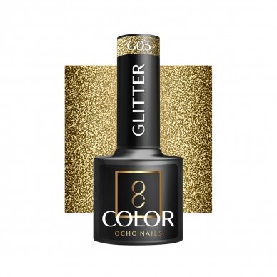 OCHO NAILS ilgalaikis hibridinis nagų lakas manikiūrui GLITTER G05, 5 g. OCHO NAILS ilgalaikis hibridinis nagų lakas manikiūrui GLITTER G05, 5 g.