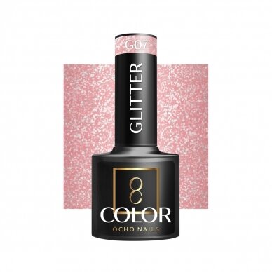 OCHO NAILS ilgalaikis hibridinis nagų lakas manikiūrui GLITTER G07, 5 g. OCHO NAILS ilgalaikis hibridinis nagų lakas manikiūrui GLITTER G07, 5 g.