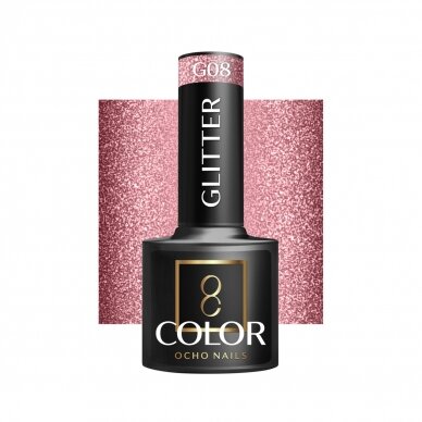 OCHO NAILS ilgalaikis hibridinis nagų lakas manikiūrui GLITTER G08, 5 g.
