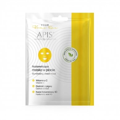 APIS HOME SPA skaistinamoji ir švytėjimą odai suteikianti lakštinė veido kaukė su vitaminu C bei hialurono rugštimis, 20 g. APIS HOME SPA skaistinamoji ir švytėjimą odai suteikianti lakštinė veido kaukė su vitaminu C bei hialurono rugštimis, 20 g.