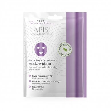 APIS HOME SPA normalizuojanti ir drėkinanti lakštinė veido odos kaukė su Niocinamidu bei hialurono rugštimis, 20 g. APIS HOME SPA normalizuojanti ir drėkinanti lakštinė veido odos kaukė su Niocinamidu bei hialurono rugštimis, 20 g.