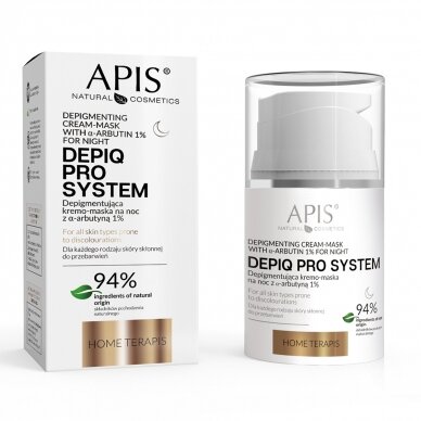 APIS DEPIQ PRO SYSTEM depigmentuojanti naktinio kremo kaukė su α-arbutinu 1 %, 50 ml APIS DEPIQ PRO SYSTEM depigmentuojanti naktinio kremo kaukė su α-arbutinu 1 %, 50 ml