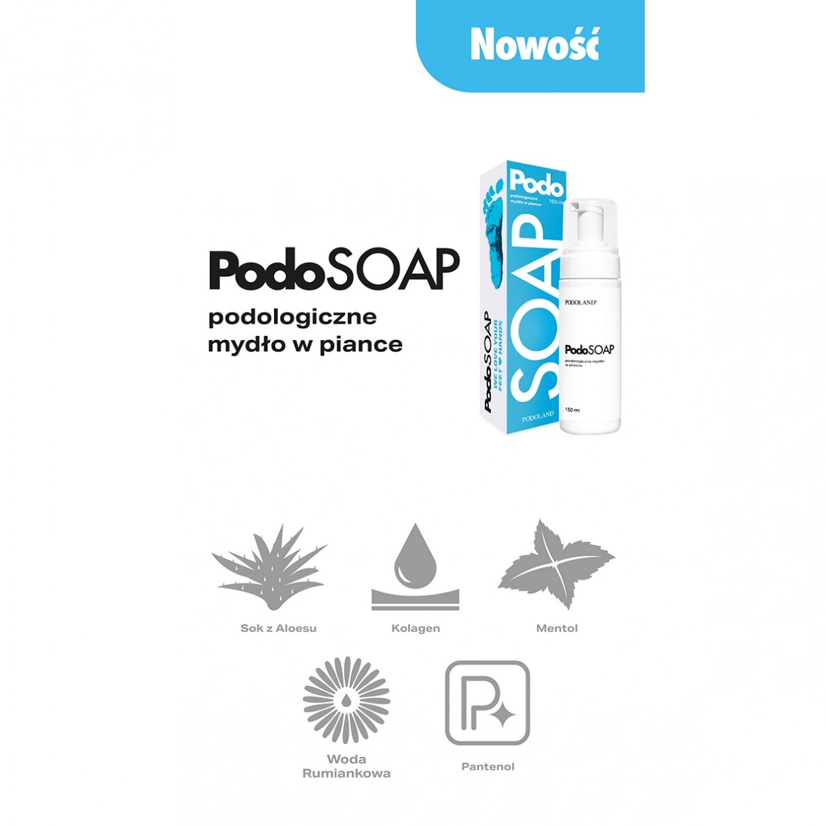 PODOLAND kojų odą elastinguojantis pėdų putų muilas su mentoliu, kolagenu bei Panthenoliu, 100 ml 2 PODOLAND kojų odą elastinguojantis pėdų putų muilas su mentoliu, kolagenu bei Panthenoliu, 100 ml 2