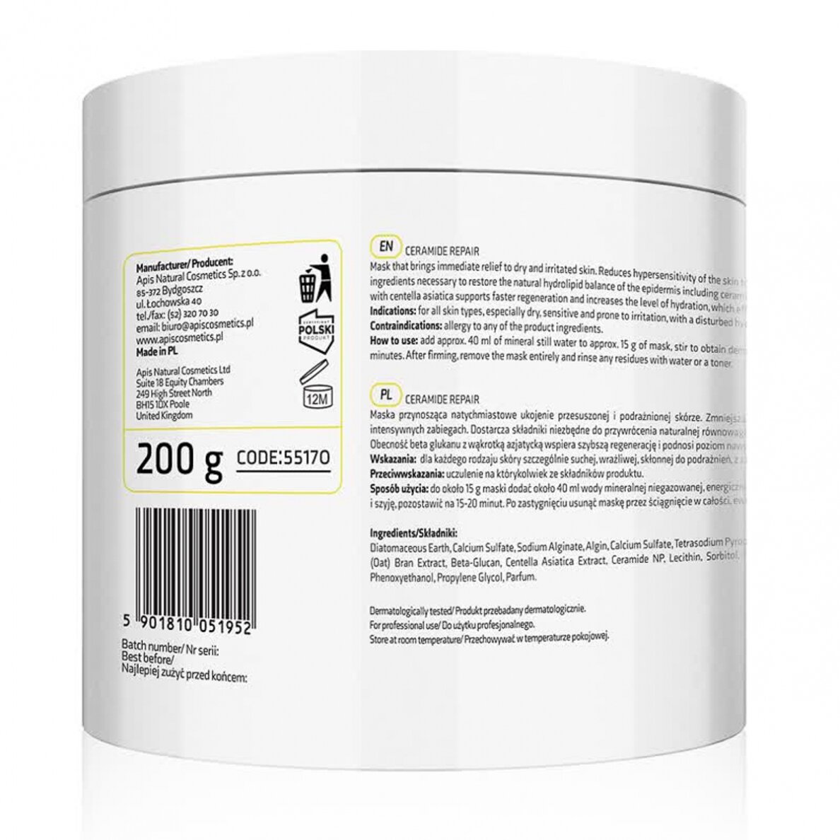 APIS CERAMIDE REPAIR raminanti dumblių kaukė su keramidais ir beta gliukanu, 200 g 1 APIS CERAMIDE REPAIR raminanti dumblių kaukė su keramidais ir beta gliukanu, 200 g 1