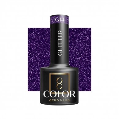 OCHO NAILS ilgalaikis hibridinis nagų lakas manikiūrui GLITTER G14, 5 g. OCHO NAILS ilgalaikis hibridinis nagų lakas manikiūrui GLITTER G14, 5 g.