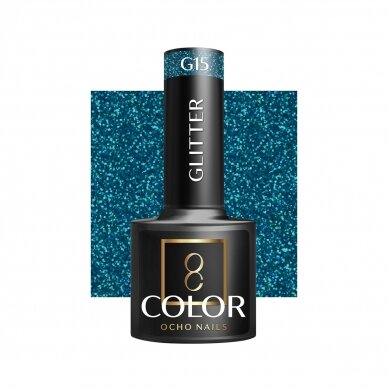 OCHO NAILS ilgalaikis hibridinis nagų lakas manikiūrui GLITTER G15, 5 g. OCHO NAILS ilgalaikis hibridinis nagų lakas manikiūrui GLITTER G15, 5 g.