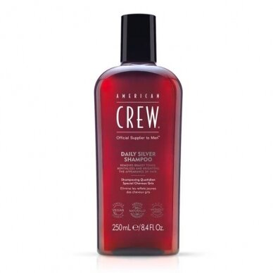 AMERICAN CREW CLASSIC DAILY SILVER SHAMPOO kasdienis vyriškas žilų plaukų šampūnas, 250 ml AMERICAN CREW CLASSIC DAILY SILVER SHAMPOO kasdienis vyriškas žilų plaukų šampūnas, 250 ml