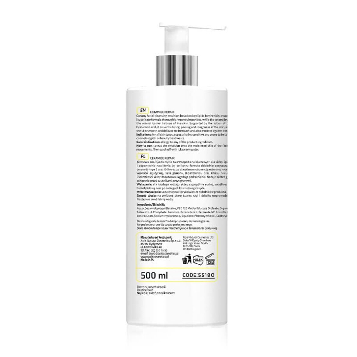 APIS CERAMIDE REPAIR švelni veido valymo emulsija su keramidais ir beta gliukanu, 500 ml 1 APIS CERAMIDE REPAIR švelni veido valymo emulsija su keramidais ir beta gliukanu, 500 ml 1