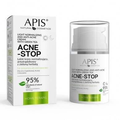 APIS ACNE STOP odą matizuojantis kremas riebiai odai su žaliąja arbata, 50 ml. APIS ACNE STOP odą matizuojantis kremas riebiai odai su žaliąja arbata, 50 ml.