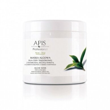 APIS ACNE STOP alginatinė jūros dumblių kaukė su bambukais, žaliąja arbata, Negyvosios jūros juoduoju purvu, 250 g. APIS ACNE STOP alginatinė jūros dumblių kaukė su bambukais, žaliąja arbata, Negyvosios jūros juoduoju purvu, 250 g.