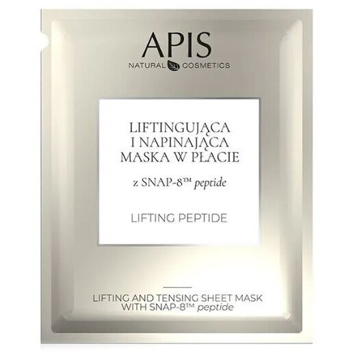 APIS HOME SPA intensyviai odą stanginanti bei liftinguojanti lakštinė veido kaukė su biomimetiniu SNAP-8™ peptidu ir 4D hialurono rūgštimi, 20 g. APIS HOME SPA intensyviai odą stanginanti bei liftinguojanti lakštinė veido kaukė su biomimetiniu SNAP-8™ peptidu ir 4D hialurono rūgštimi, 20 g.