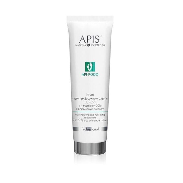 APIS API-PODO regeneruojantis ir drėkinantis pėdų kremas su jonizuotu sidabru bei kanapių aliejumi, 100 ml.
